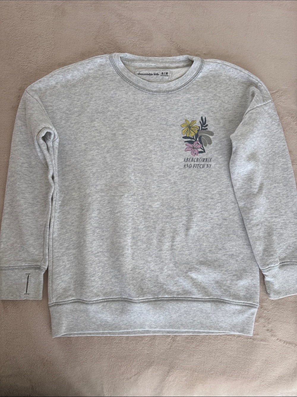 Abercrombie & Fitch Light Gray Crewneck with Yellow & Pink Floral Logo